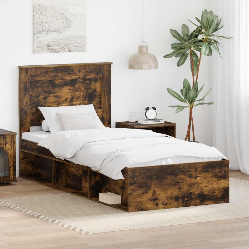 3410124_1.jpg vidaXL Rám postele Dymová dub 100 x 200 cm Masívne borovicové drevo – Obrázok 1