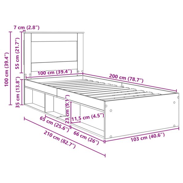 vidaXL Rám postele Dymová dub 100 x 200 cm Masívne borovicové drevo – Obrázok 13