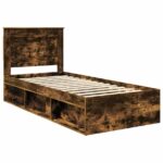 vidaXL Rám postele Dymová dub 100 x 200 cm Masívne borovicové drevo – Obrázok 4