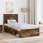 vidaXL Rám postele Dymová dub 75 x 190 cm Masívne borovicové drevo – Obrázok 3