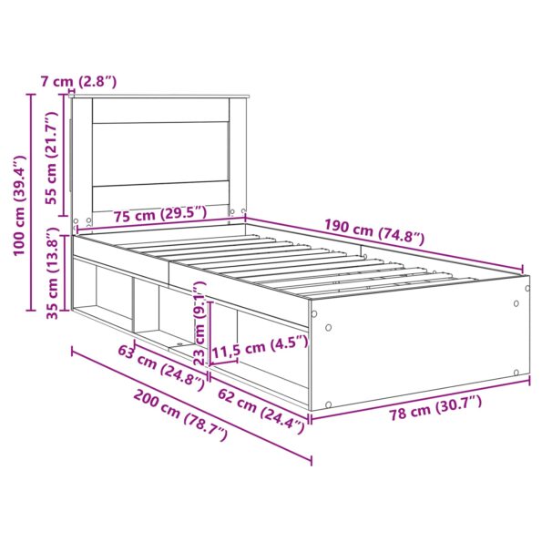 vidaXL Rám postele s čelnou doskou Remeselnícky dub 75 x 190 cm – Obrázok 13