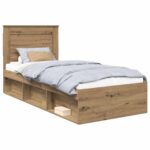 vidaXL Rám postele s čelnou doskou Remeselnícky dub 75 x 190 cm – Obrázok 2