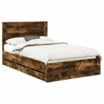 vidaXL Rám postele Dymová dub 120 x 200 cm Inžinierske drevo – Obrázok 2