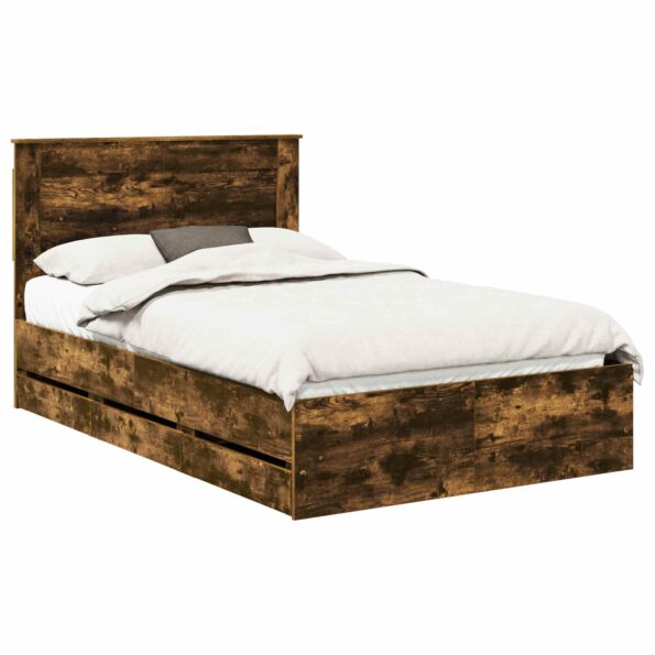 vidaXL Rám postele Dymová dub 120 x 200 cm Inžinierske drevo – Obrázok 2