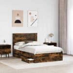 vidaXL Rám postele Dymová dub 120 x 200 cm Inžinierske drevo – Obrázok 3