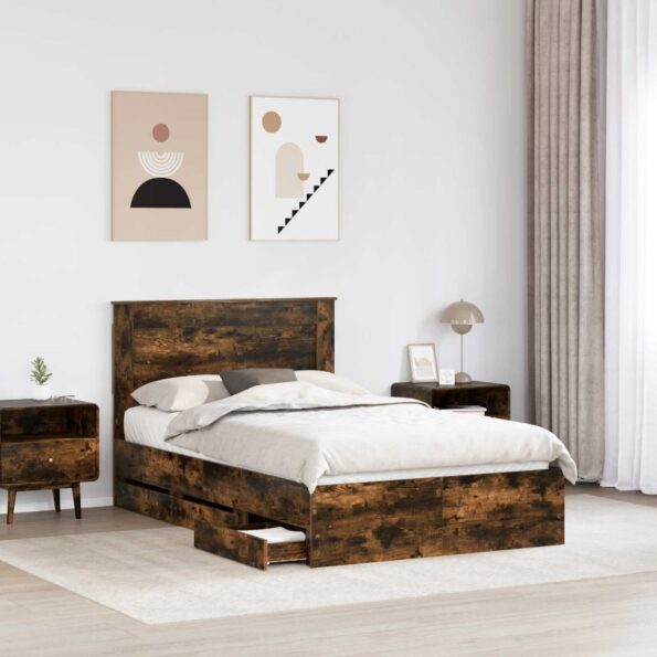 vidaXL Rám postele Dymová dub 120 x 200 cm Inžinierske drevo – Obrázok 3