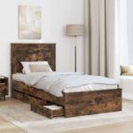 vidaXL Rám postele Dymová dub 100 x 200 cm Inžinierske drevo – Obrázok 3