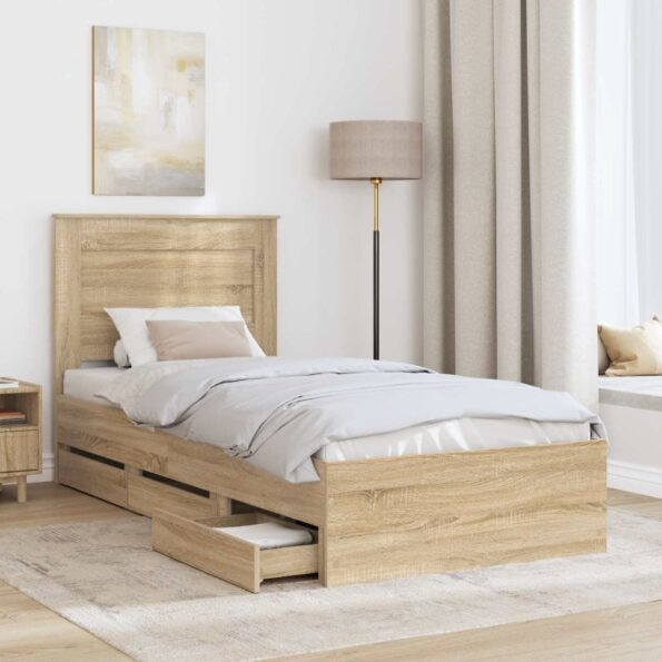 vidaXL Rám postele Sonoma dub 75 x 190 cm Inžinierske drevo – Obrázok 3