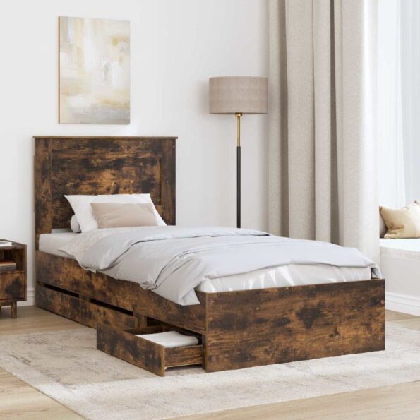 vidaXL Rám postele Dymová dub 75 x 190 cm Inžinierske drevo – Obrázok 3