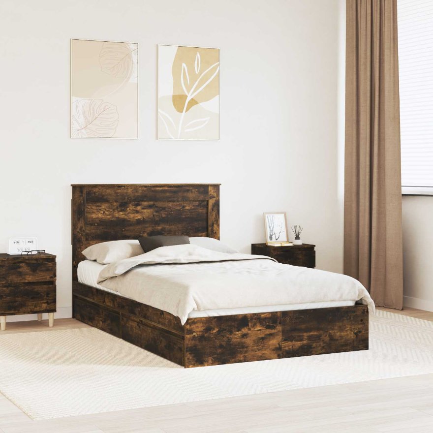 3410257_1.jpg vidaXL Úložná posteľ Dymová dub 120 x 190 cm Kompozitné drevo – Obrázok 1