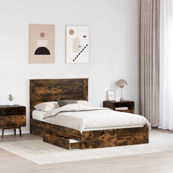 vidaXL Úložná posteľ Dymová dub 120 x 190 cm Kompozitné drevo – Obrázok 3