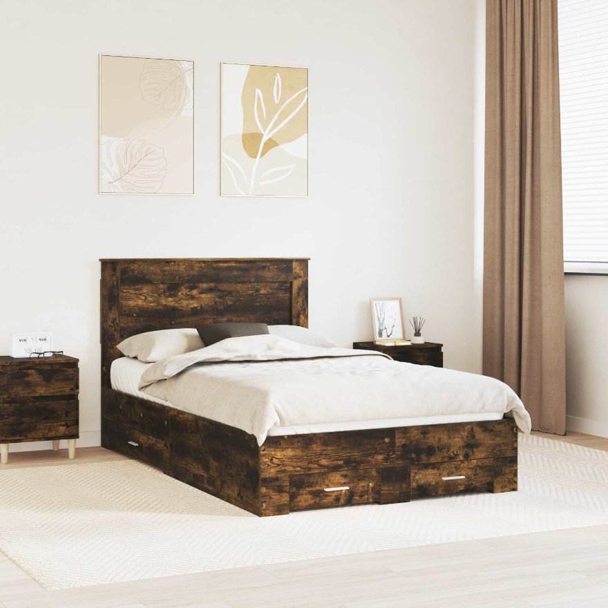 3410330_1.jpg vidaXL Rám postele Dymová dub 135 x 190 cm Kompozitné drevo – Obrázok 1