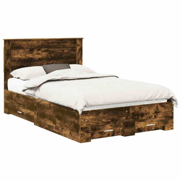 vidaXL Rám postele Dymová dub 135 x 190 cm Kompozitné drevo – Obrázok 2