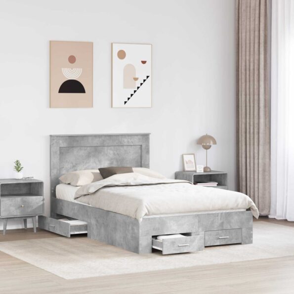 vidaXL Rám postele Betónová šedá 120 x 200 cm Kompozitné drevo – Obrázok 3