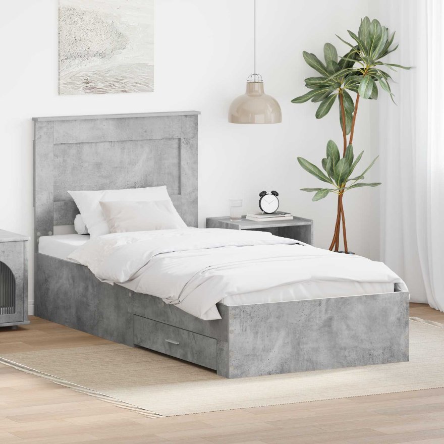 3410376_1.jpg vidaXL Rám postele so zásuvkou Betónová sivá a striebro 75 x 190 cm – Obrázok 1