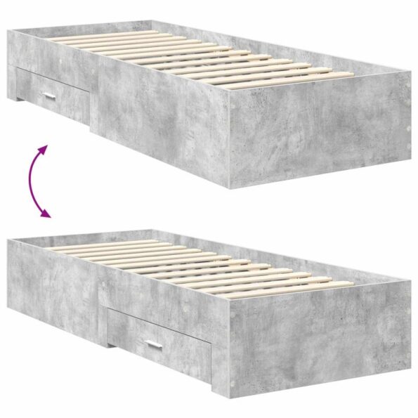 vidaXL Rám postele so zásuvkou Betónová sivá a striebro 75 x 190 cm – Obrázok 12