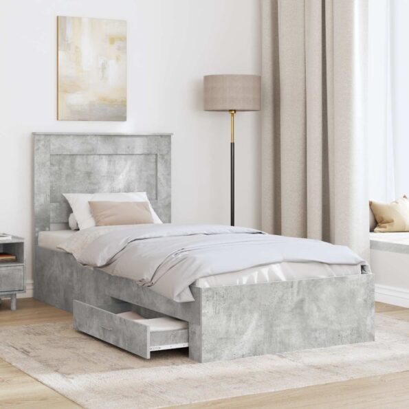 vidaXL Rám postele so zásuvkou Betónová sivá a striebro 75 x 190 cm – Obrázok 3