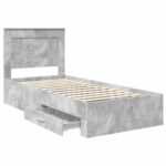 vidaXL Rám postele so zásuvkou Betónová sivá a striebro 75 x 190 cm – Obrázok 5