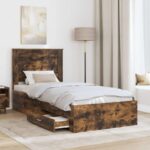 vidaXL Rám postele Dymový dub a striebro 75 x 190 cm Kompozitné drevo – Obrázok 3