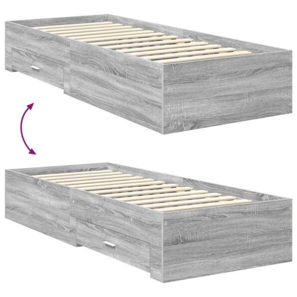 vidaXL Rám postele Sivý Sonoma a striebro 75 x 190 cm Kompozitné drevo – Obrázok 12