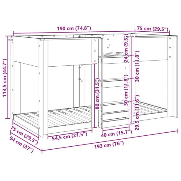 vidaXL Poschodová posteľ pre deti Čierny dub 75 x 190 cm – Obrázok 11