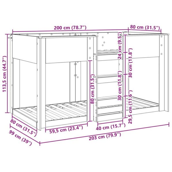 vidaXL Poschodová posteľ pre deti Dymová dub 80 x 200 cm – Obrázok 11