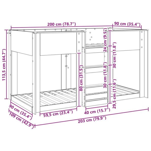 vidaXL Poschodová posteľ pre deti Dymová dub 90 x 200 cm – Obrázok 11