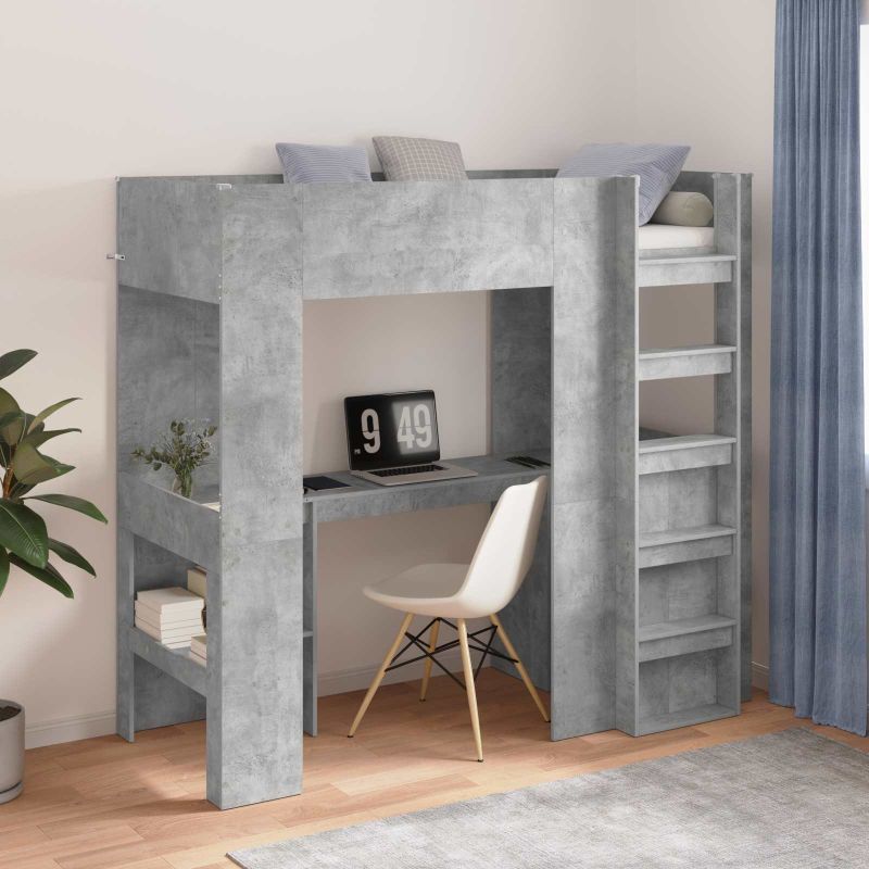 3410430_1.jpg vidaXL Rám poschodovej postele so stolom Betónová šedá 75 x 190 cm – Obrázok 1