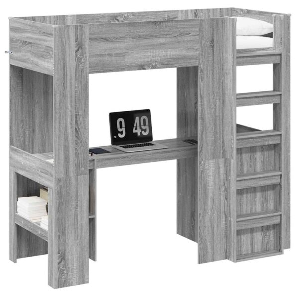 vidaXL Rám poschodovej postele so stolom Sivý Sonoma 75 x 190 cm – Obrázok 2