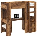 vidaXL Rám poschodovej postele so stolom Staré drevo 75 x 190 cm – Obrázok 2