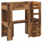 vidaXL Rám poschodovej postele so stolom Staré drevo 75 x 190 cm – Obrázok 4