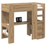 vidaXL Rám poschodovej postele so stolom Remeselný dub 90 x 190 cm – Obrázok 2