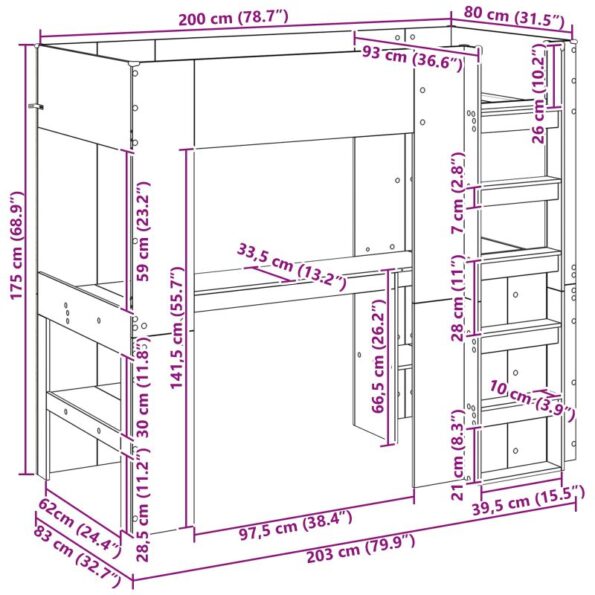 vidaXL Rám poschodovej postele so stolom Biela 100 x 200 cm – Obrázok 10
