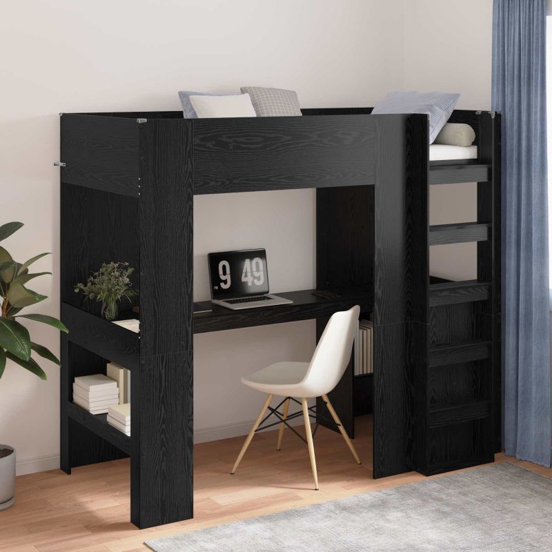 3410444_1.jpg vidaXL Rám poschodovej postele so stolom Čierny dub 80 x 200 cm – Obrázok 1