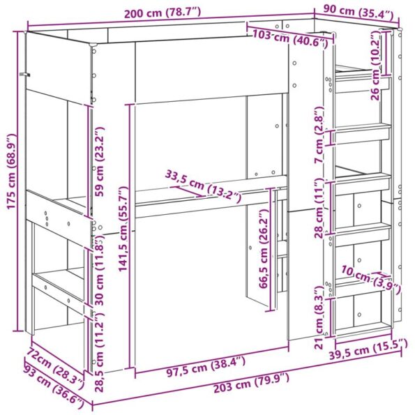 vidaXL Rám poschodovej postele so stolom Sonoma dub 90 x 200 cm – Obrázok 10