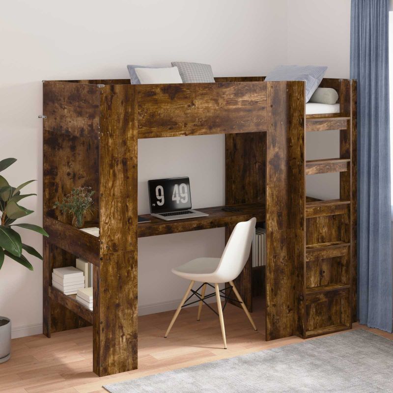 3410455_1.jpg vidaXL Rám poschodovej postele so stolom Dymová dub 90 x 200 cm – Obrázok 1