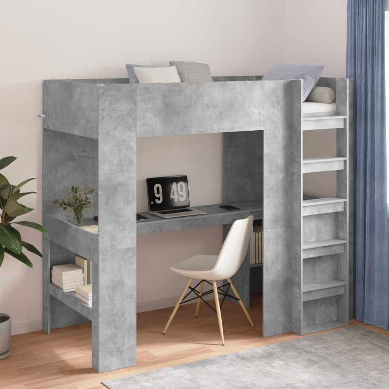 3410462_1.jpg vidaXL Rám poschodovej postele so stolom Betónová šedá 100 x 200 cm – Obrázok 1