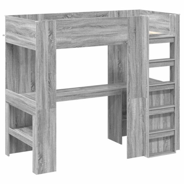 vidaXL Rám poschodovej postele so stolom Sivý Sonoma 100 x 200 cm – Obrázok 4