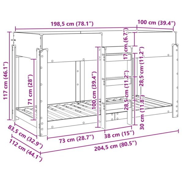 vidaXL Poschodová posteľ pre deti Dymová dub 100 x 200 cm – Obrázok 10