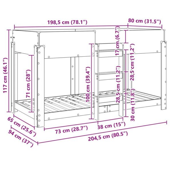vidaXL Poschodová posteľ pre deti Sonoma dub 80 x 200 cm – Obrázok 10