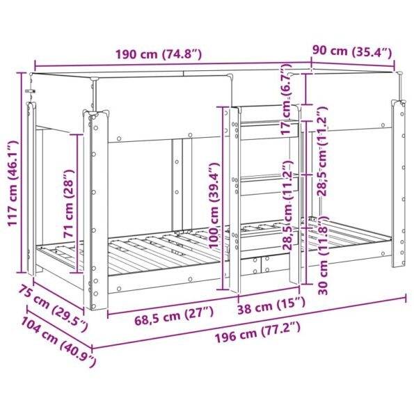 vidaXL Poschodová posteľ pre deti Betónová šedá 90 x 190 cm – Obrázok 10
