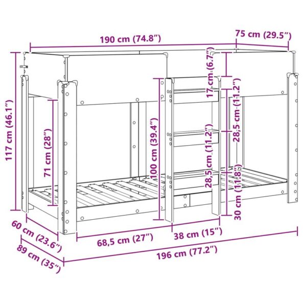 vidaXL Poschodová posteľ pre deti Čierny dub 75 x 190 cm – Obrázok 10