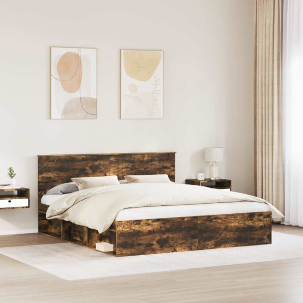 vidaXL Rám postele Dymová dub 180 x 200 cm Masívne borovicové drevo – Obrázok 3