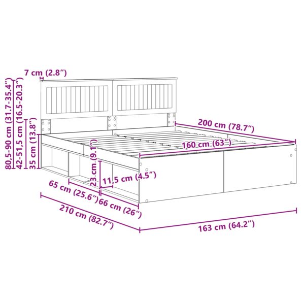 vidaXL Rám postele Čierna 160 x 200 cm Masívne borovicové drevo – Obrázok 13