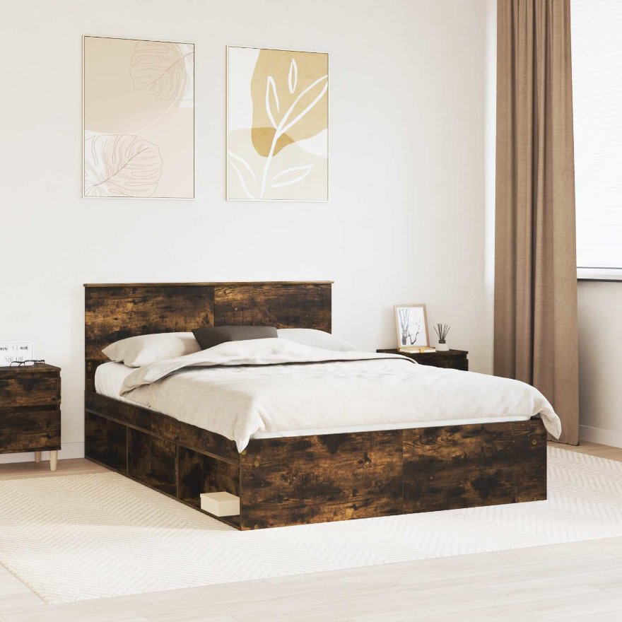 3410595_1.jpg vidaXL Rám postele Dymová dub 140 x 200 cm Masívne borovicové drevo – Obrázok 1