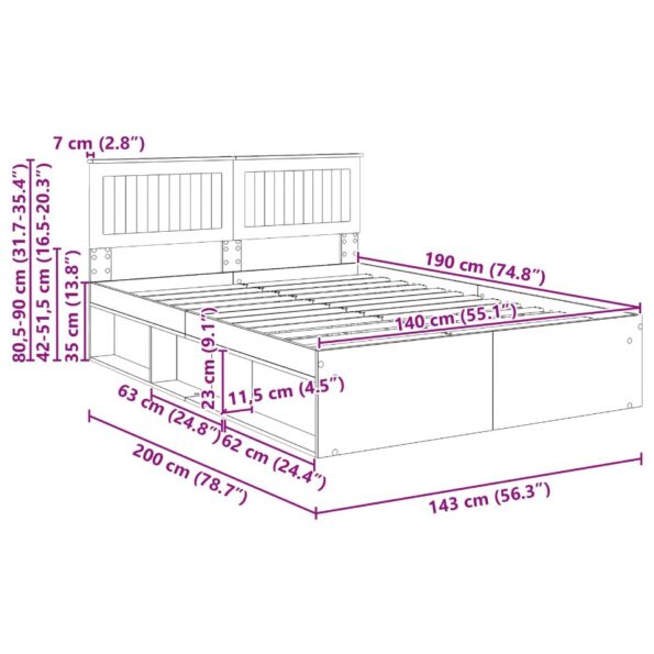 vidaXL Rám postele s čelnou doskou Remeselnícky dub 140 x 190 cm – Obrázok 13