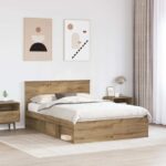 vidaXL Rám postele s čelnou doskou Remeselnícky dub 140 x 190 cm – Obrázok 3