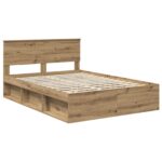 vidaXL Rám postele s čelnou doskou Remeselnícky dub 135 x 190 cm – Obrázok 4