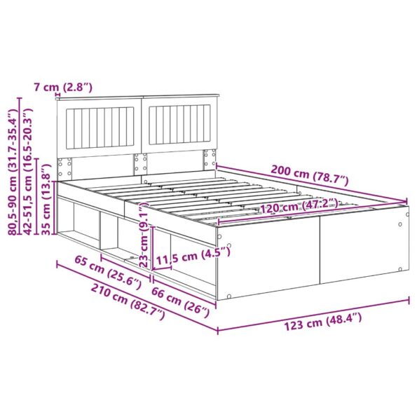vidaXL Rám postele s čelnou doskou Remeselnícky dub 120 x 200 cm – Obrázok 13