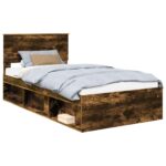 vidaXL Rám postele Dymová dub 100 x 200 cm Masívne borovicové drevo – Obrázok 2